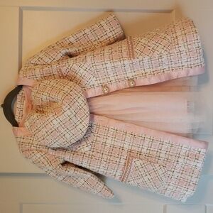 Blueberi Boulevard Pink Girls Dress with Beaded Waist With Jacket And Beret